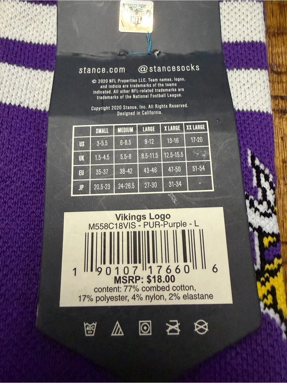 Stance NFL Minnesota Vikings Purple & Gold Crew Socks LG